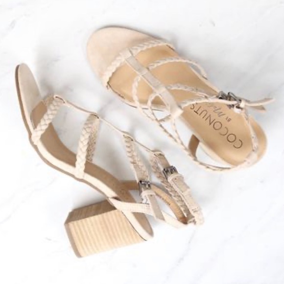 Anthropologie Shoes - Cream Leather Braided Strappy Block Heel Sandals
